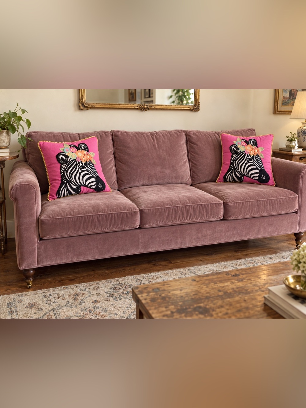 Plush Velvet Rose Sofa - Home Accents